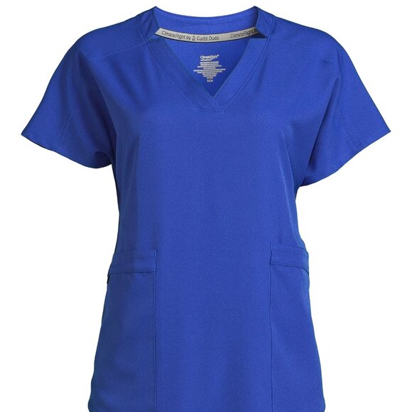 Climate Right V-Neck Scrub Top Silver Ion Anti-Bacterial Womens Sz M Woven Twill - Picture 2 of 10